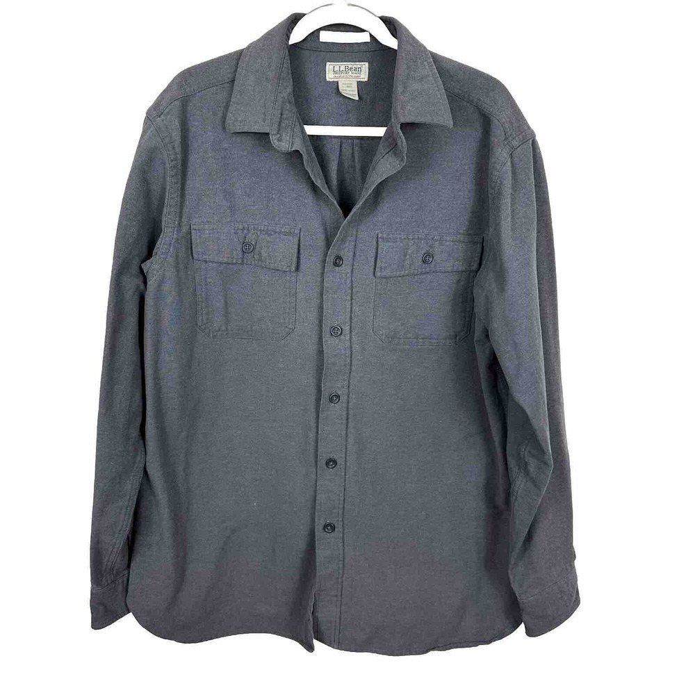 LL BEAN Mens L Large Chamois Cloth Long Sleeve Flannel Thick Shirt Gray 187923